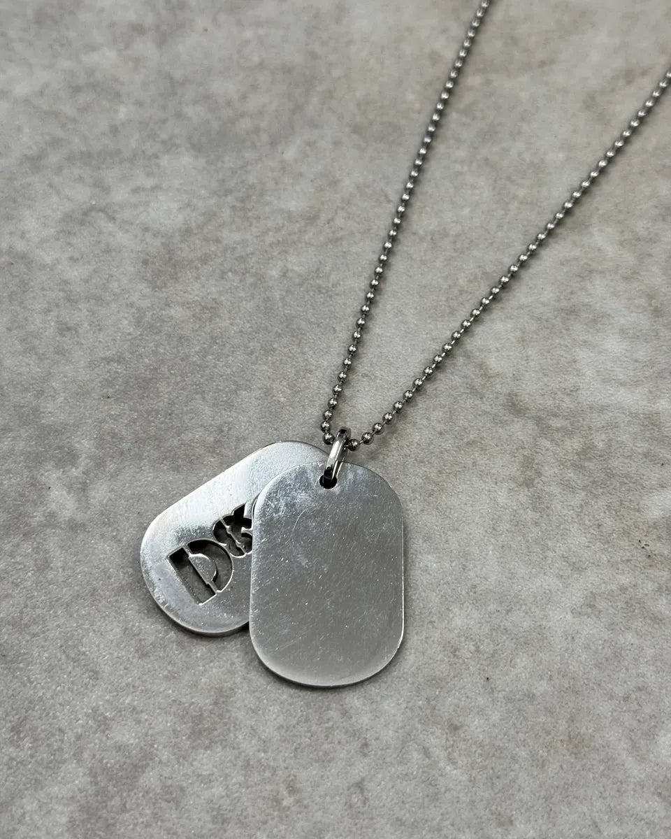 Dolce & Gabbana Double Black Leather & Silver Dogtag Necklace JwPAaWK 5