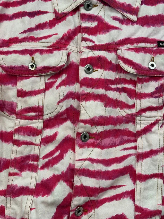 2000s Dolce & Gabbana Fuchsia Cotton Zebra Striped Denim Jacket gExsTLW 7