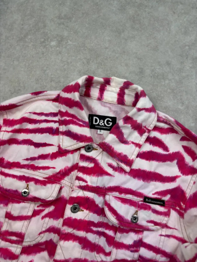 2000s Dolce & Gabbana Fuchsia Cotton Zebra Striped Denim Jacket gExsTLW 3