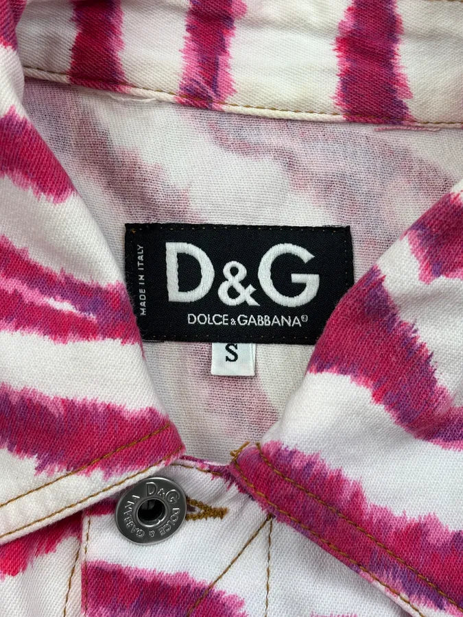 2000s Dolce & Gabbana Fuchsia Cotton Zebra Striped Denim Jacket gExsTLW 8