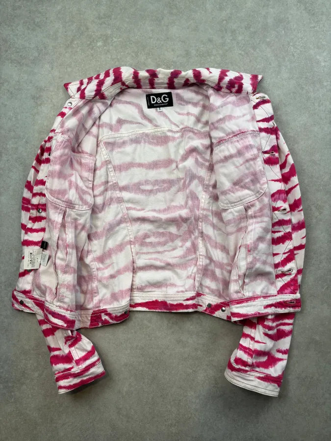 2000s Dolce & Gabbana Fuchsia Cotton Zebra Striped Denim Jacket gExsTLW 6