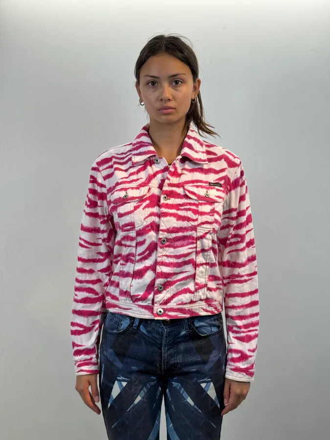 2000s Dolce & Gabbana Fuchsia Cotton Zebra Striped Denim Jacket gExsTLW 1