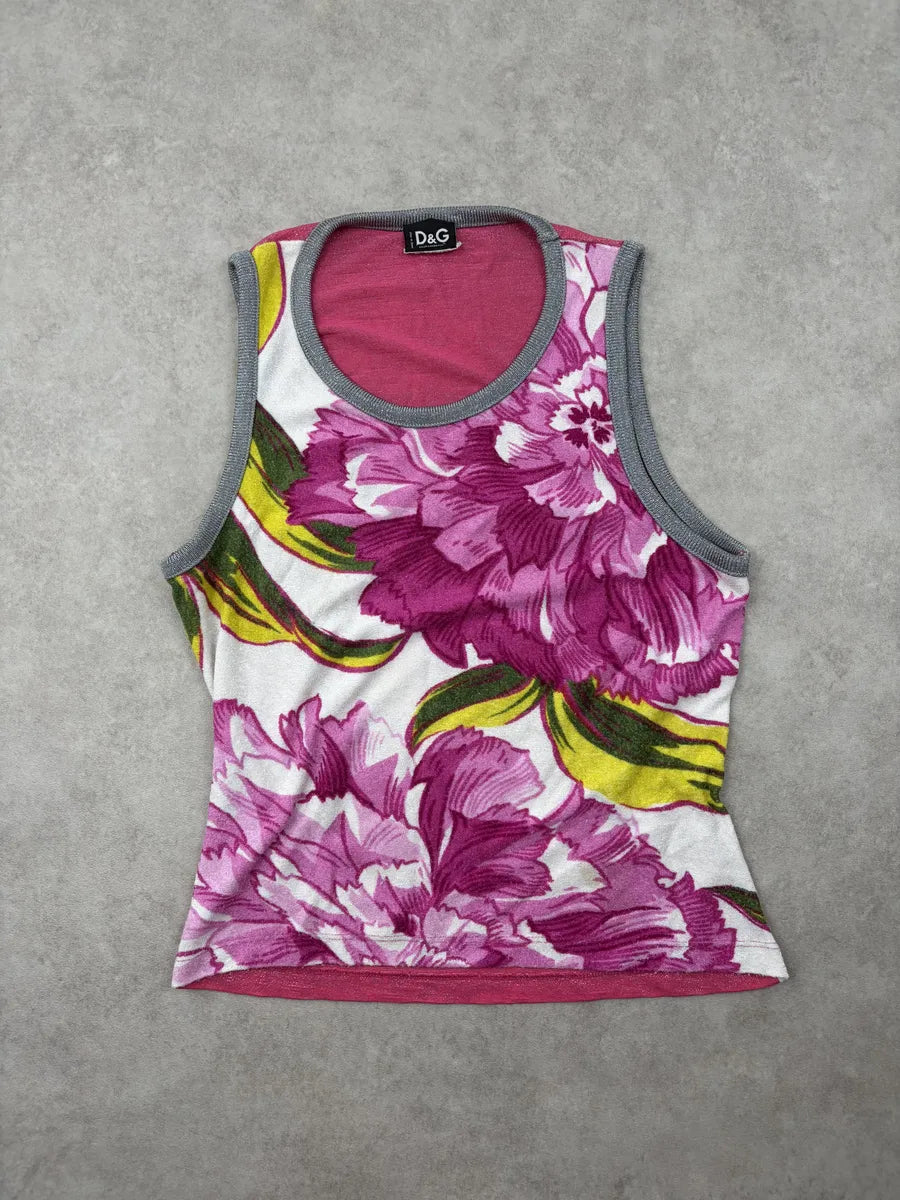 2000s Dolce & Gabbana Fuchsia Terry Floral Tank Top BUlQfBZ 2