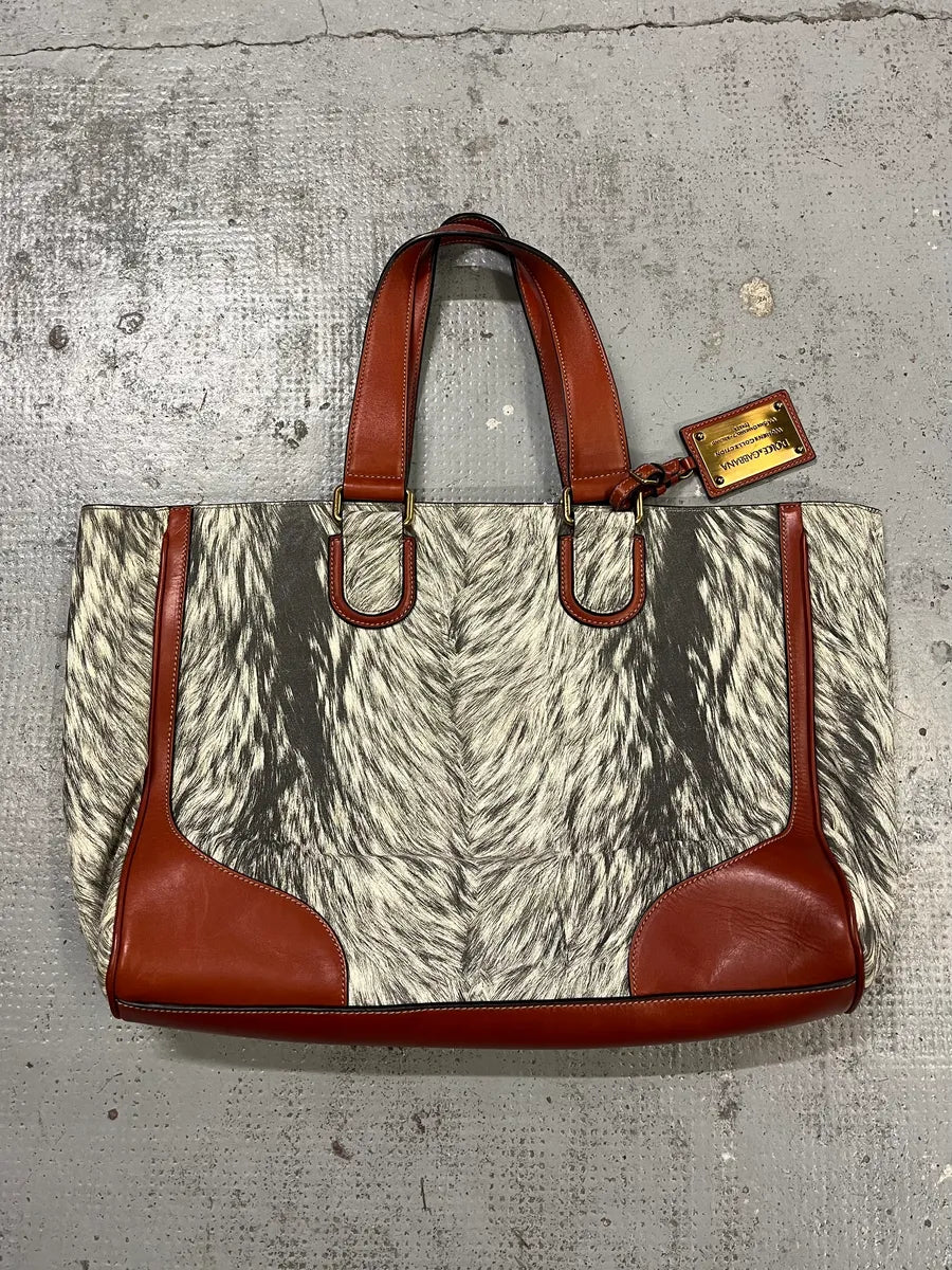 Dolce & Gabbana Fur Print Grey Leather Handle Bag XUoIqOH 0