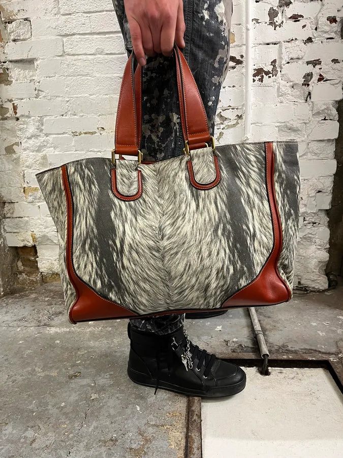 Dolce & Gabbana Fur Print Grey Leather Handle Bag XUoIqOH 1