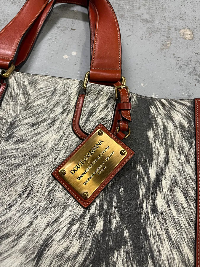 Dolce & Gabbana Fur Print Grey Leather Handle Bag XUoIqOH 5