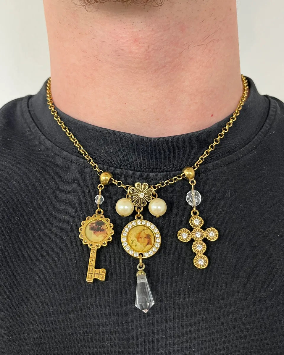 Dolce & Gabbana Gold Antique Steel Charm Necklace NIuIpdM 1
