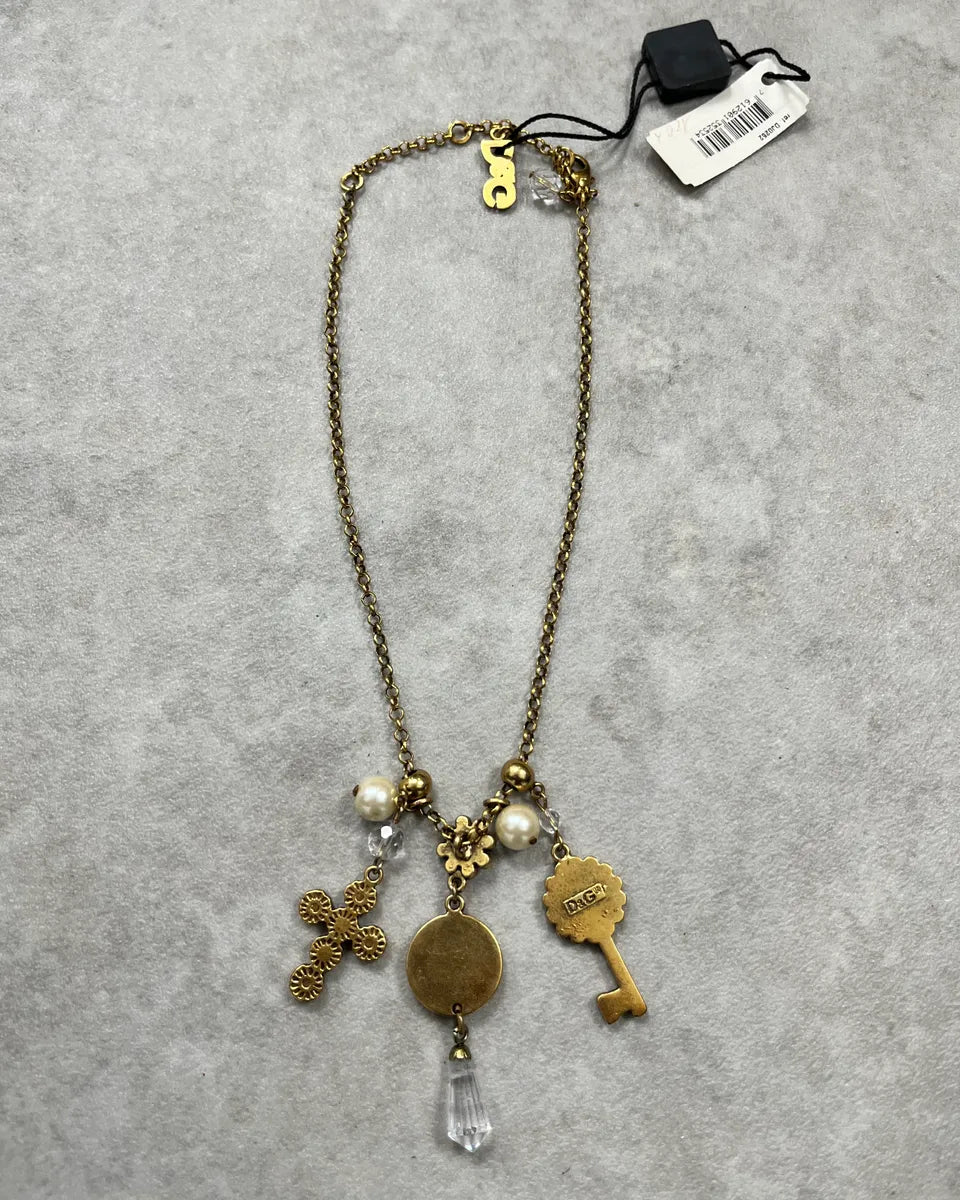 Dolce & Gabbana Gold Antique Steel Charm Necklace NIuIpdM 4