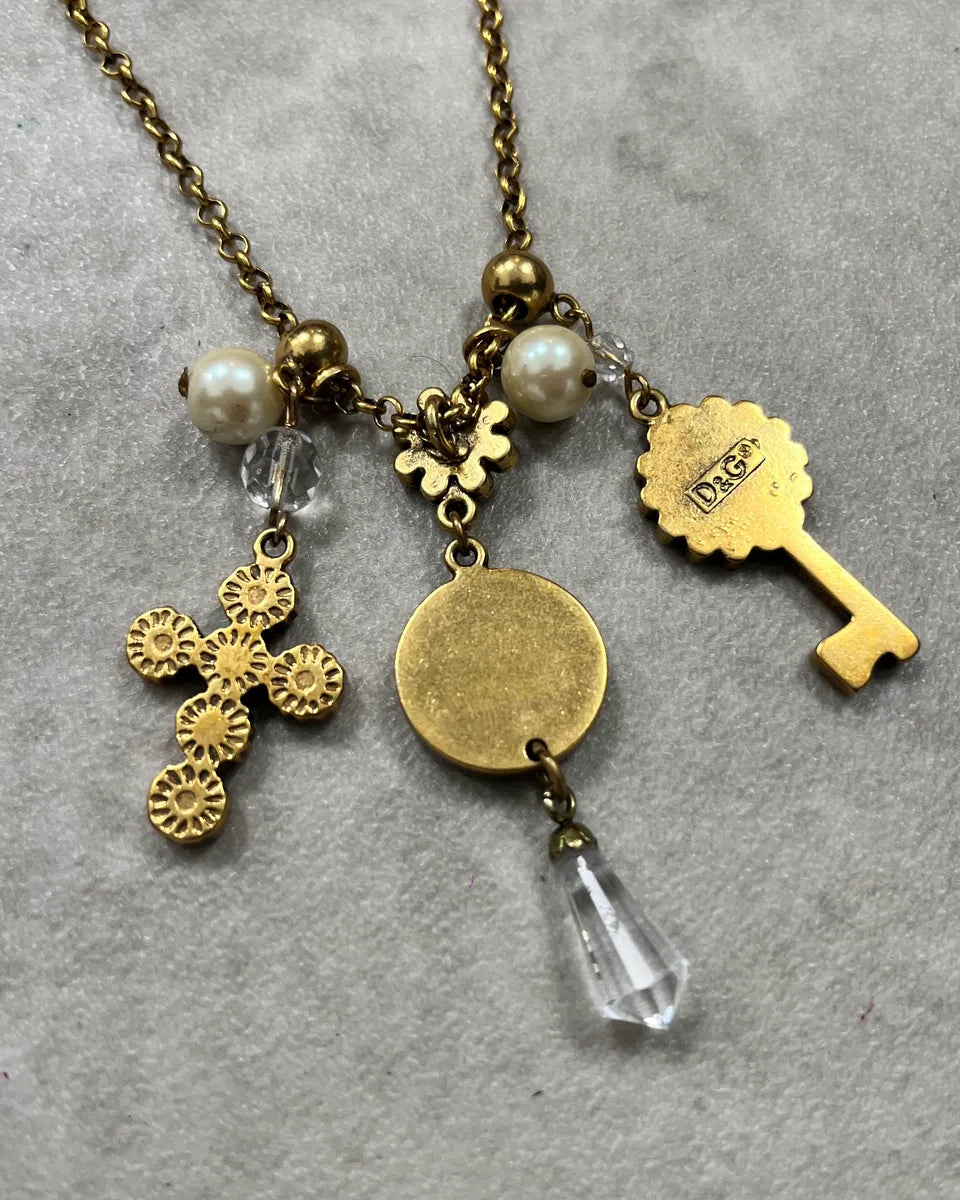 Dolce & Gabbana Gold Antique Steel Charm Necklace NIuIpdM 5