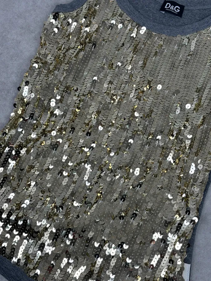 2000s Dolce & Gabbana Gold Glitter Tank Top uAuKDsY 4