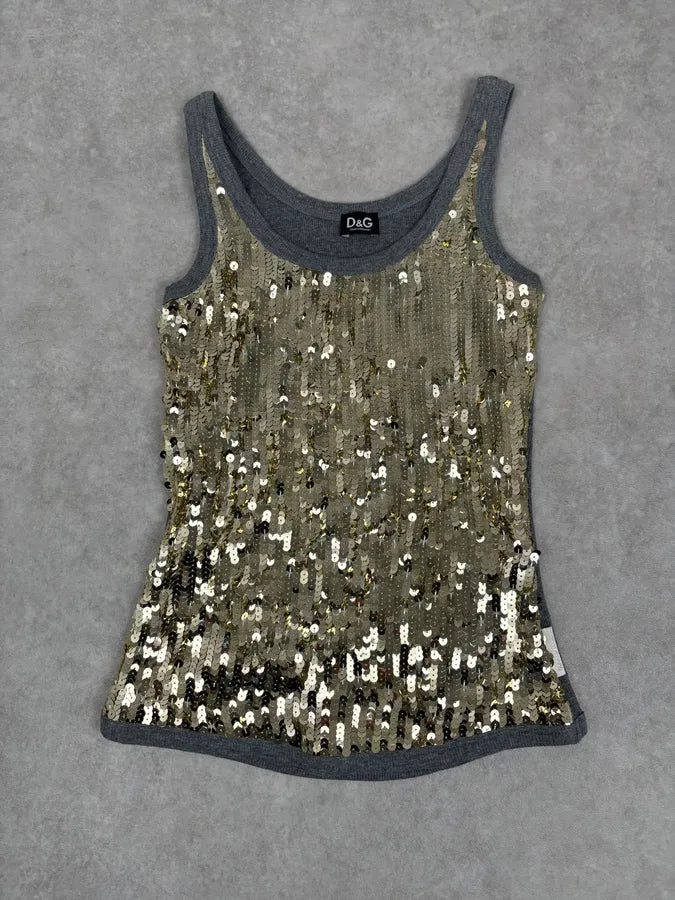 トップス 00s dolce&gabbana glitter tank top brown 2000s Dolce & Gabbana Gold Glitter Tank Top – Dolce Vita Hub