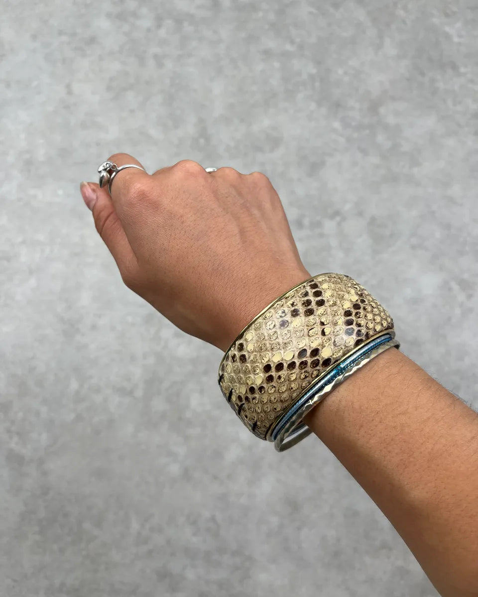 Dolce & Gabbana Gold Stainless Steel Beige Python Bangle Bracelet    iVcenuc 0