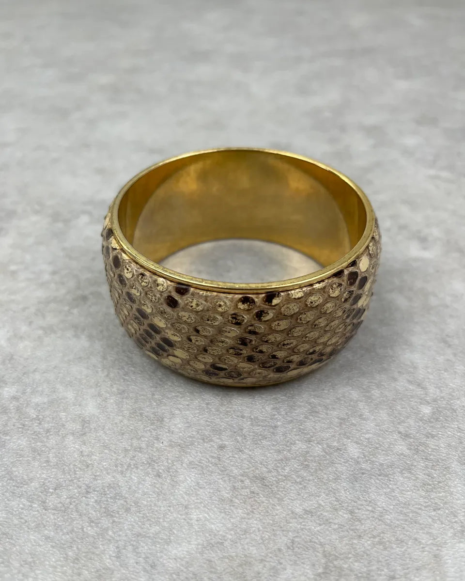 Dolce & Gabbana Gold Stainless Steel Beige Python Bangle Bracelet    iVcenuc 1