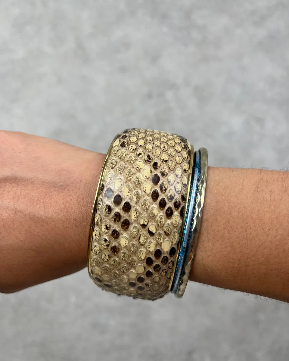 Dolce & Gabbana Gold Stainless Steel Beige Python Bangle Bracelet    iVcenuc 2
