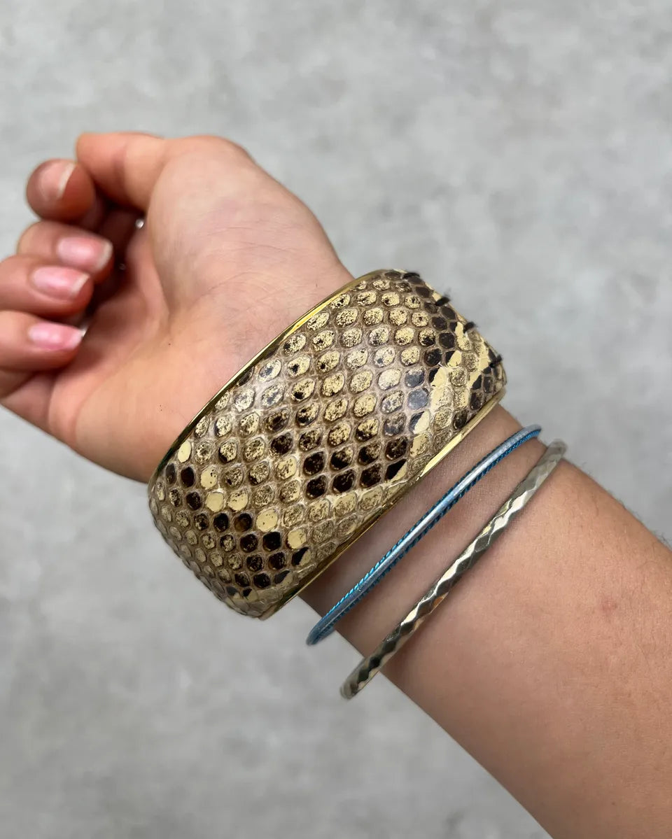 Dolce & Gabbana Gold Stainless Steel Beige Python Bangle Bracelet    iVcenuc 3