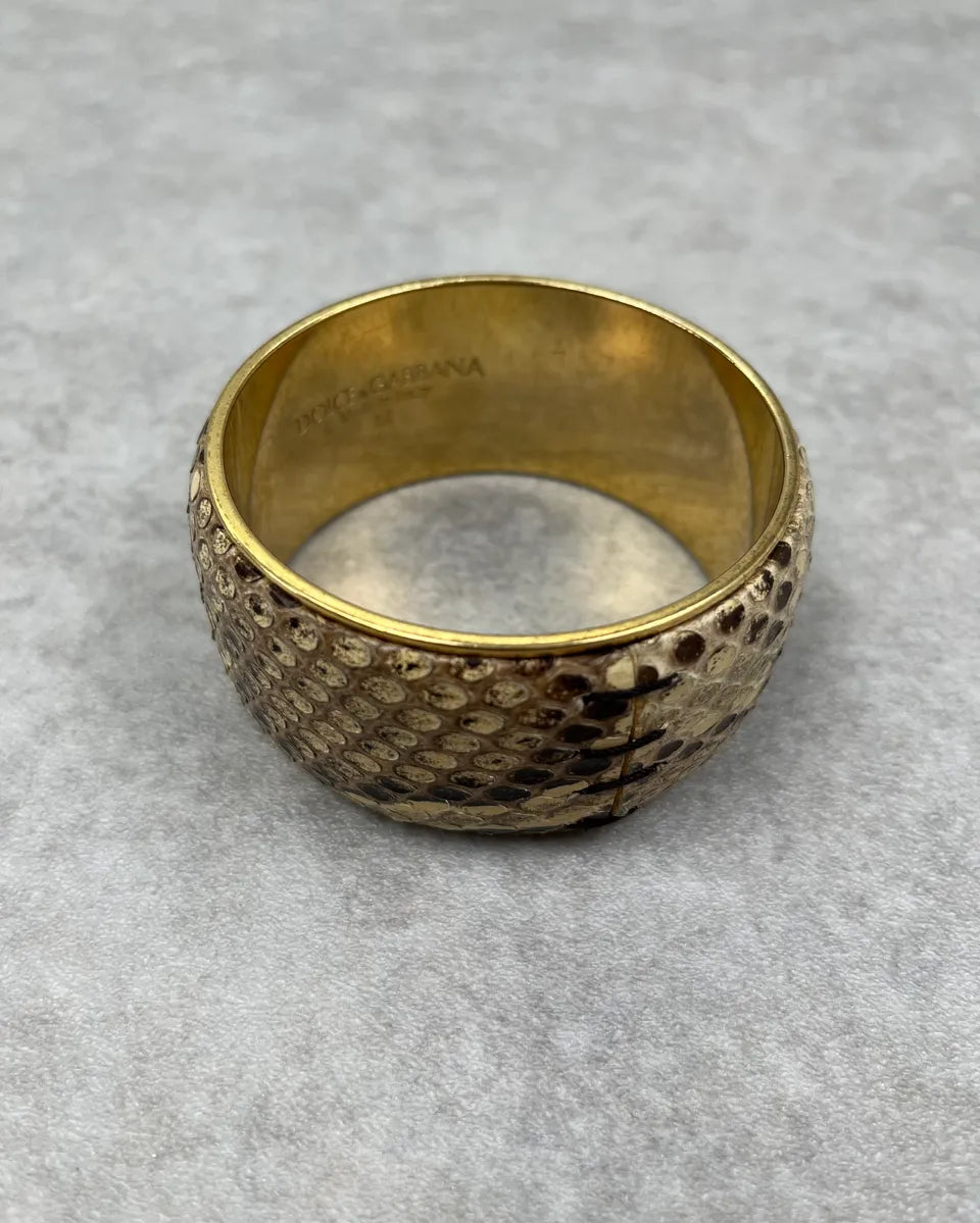 Dolce & Gabbana Gold Stainless Steel Beige Python Bangle Bracelet    iVcenuc 4