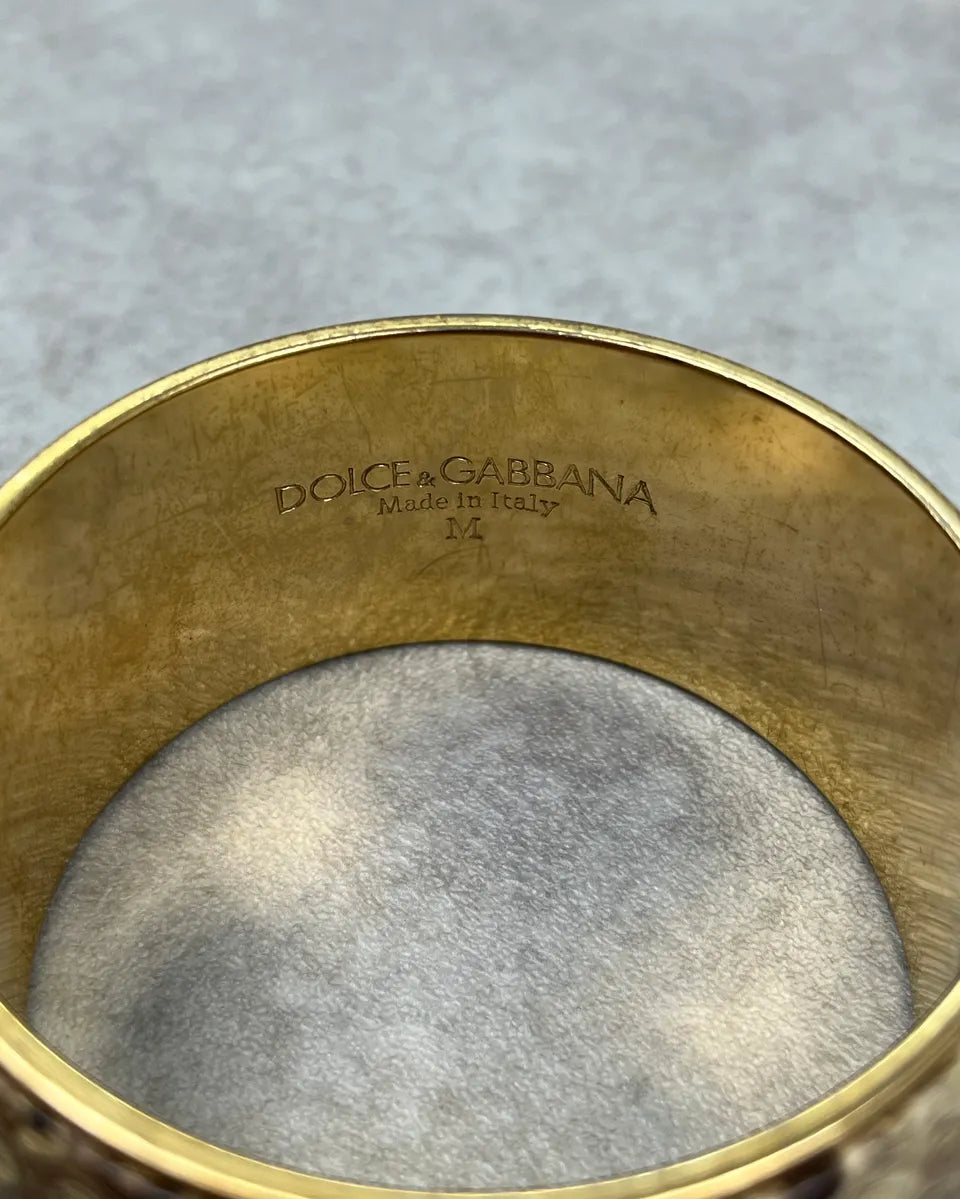 Dolce & Gabbana Gold Stainless Steel Beige Python Bangle Bracelet    iVcenuc 5