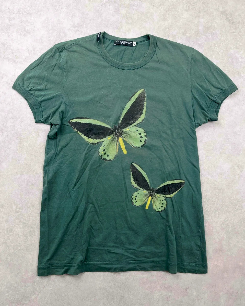 2000s Dolce & Gabbana Green Butterfly T-Shirt PmhETzX 0