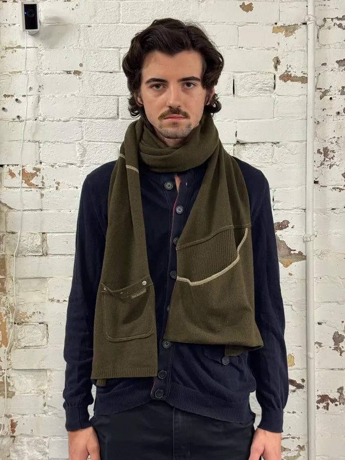 AW2003 Dolce & Gabbana Green Double Pocket Wool Scarf DmbQAyH 1