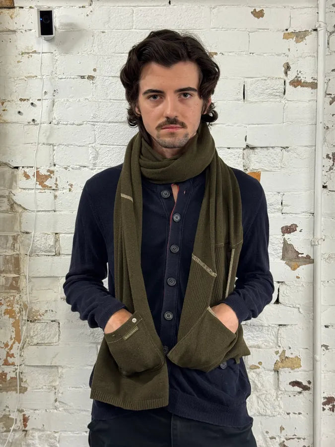 AW2003 Dolce & Gabbana Green Double Pocket Wool Scarf DmbQAyH 2