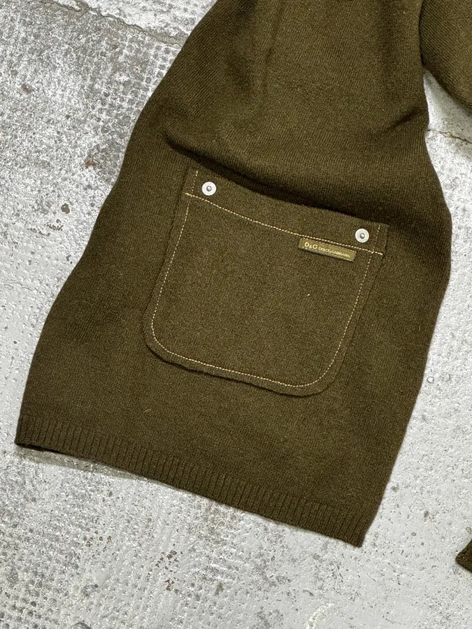 AW2003 Dolce & Gabbana Green Double Pocket Wool Scarf DmbQAyH 5