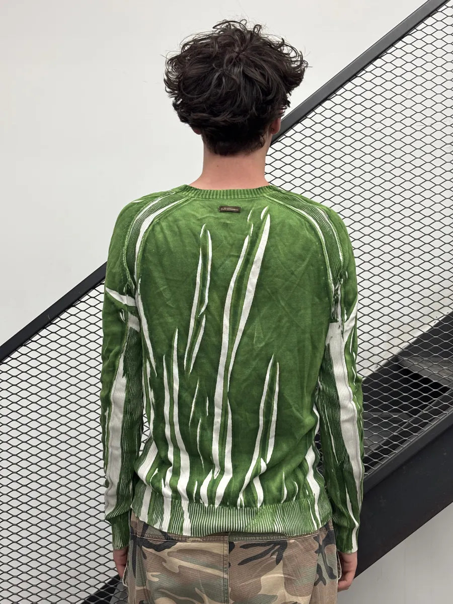 SS2006 Dolce & Gabbana Green & White Forest Striped V-Neck Sweater kzcjSZO 2