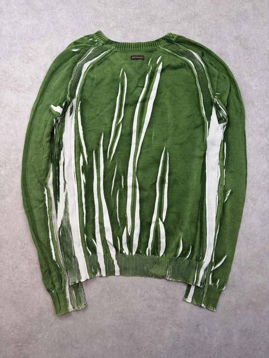 SS2006 Dolce & Gabbana Green & White Forest Striped V-Neck Sweater kzcjSZO 6