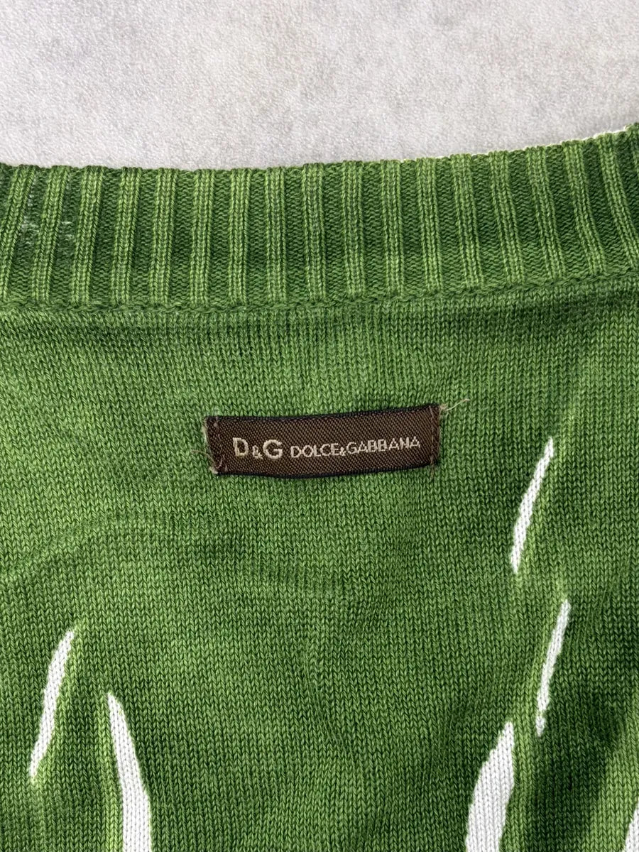 SS2006 Dolce & Gabbana Green & White Forest Striped V-Neck Sweater kzcjSZO 7