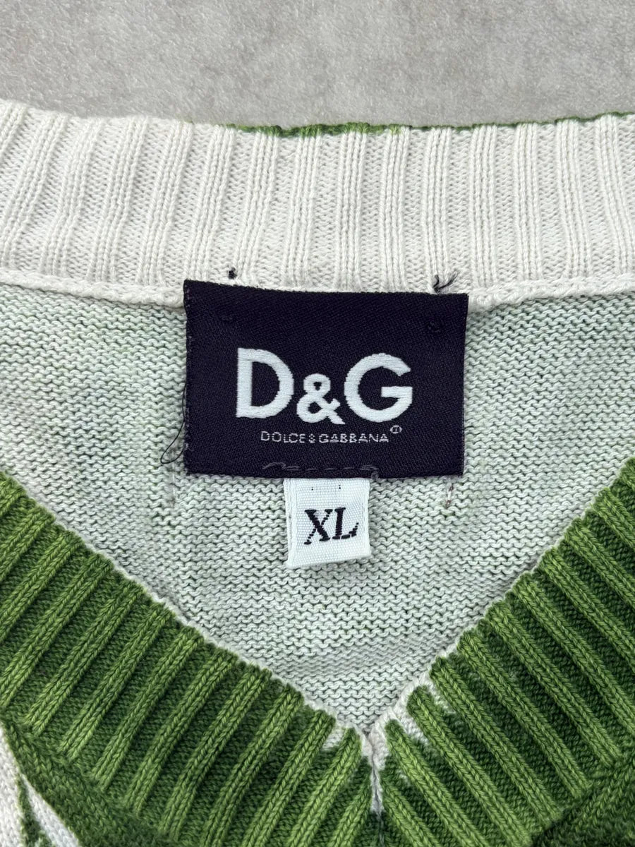 SS2006 Dolce & Gabbana Green & White Forest Striped V-Neck Sweater kzcjSZO 5