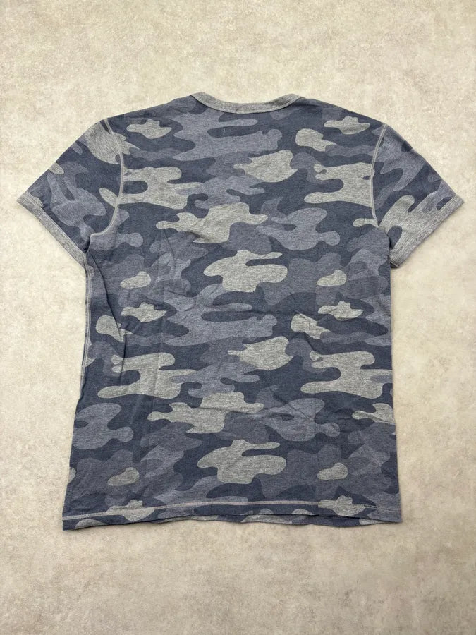 2000s Dolce & Gabbana Blue Grey Camouflage V-Neck T-Shirt uLTaOxv 4