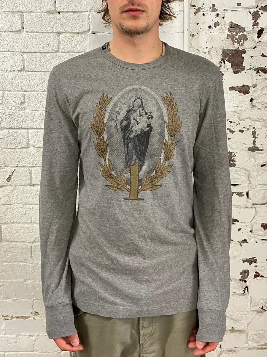 AW2013 Dolce & Gabbana Grey Madonna Religious Iconography Longsleeve T-Shirt pqSNLCQ 0