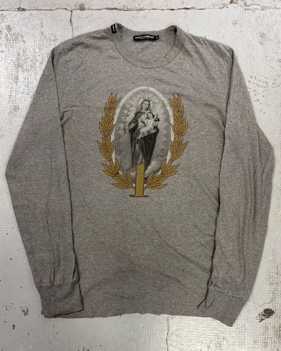 AW2013 Dolce & Gabbana Grey Madonna Religious Iconography Longsleeve T-Shirt pqSNLCQ 2