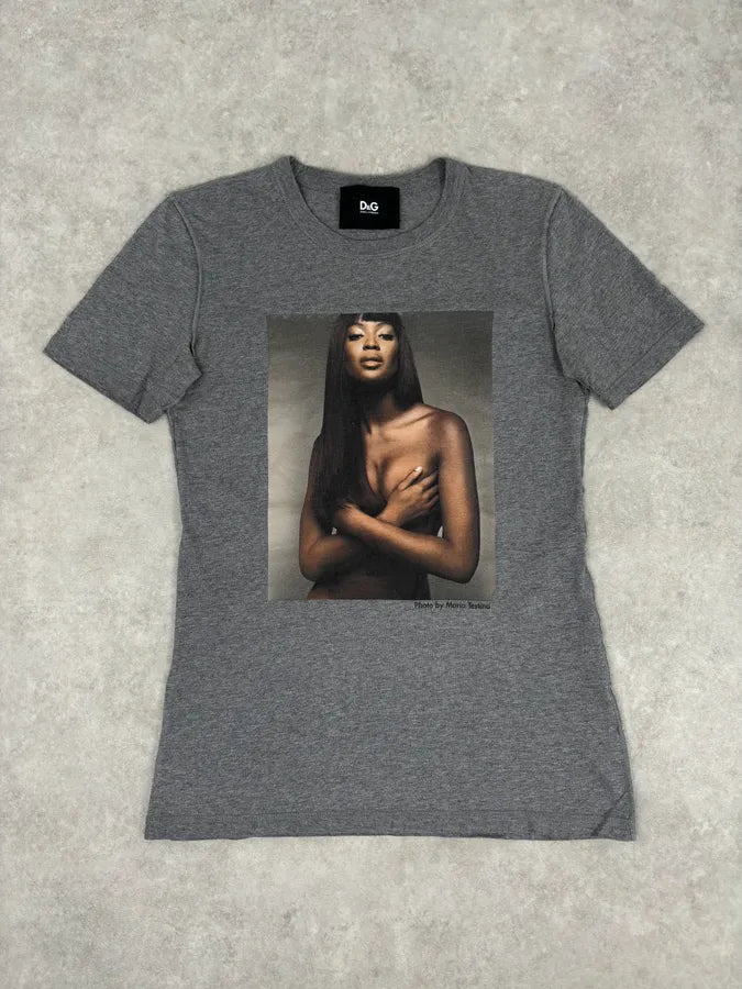 SS2011 Dolce & Gabbana Grey Naomi Campbell Photo T-Shirt FxAPInd 0