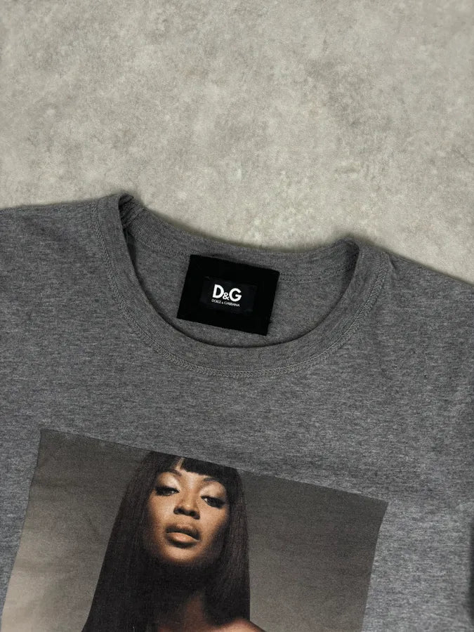 SS2011 Dolce & Gabbana Grey Naomi Campbell Photo T-Shirt FxAPInd 3
