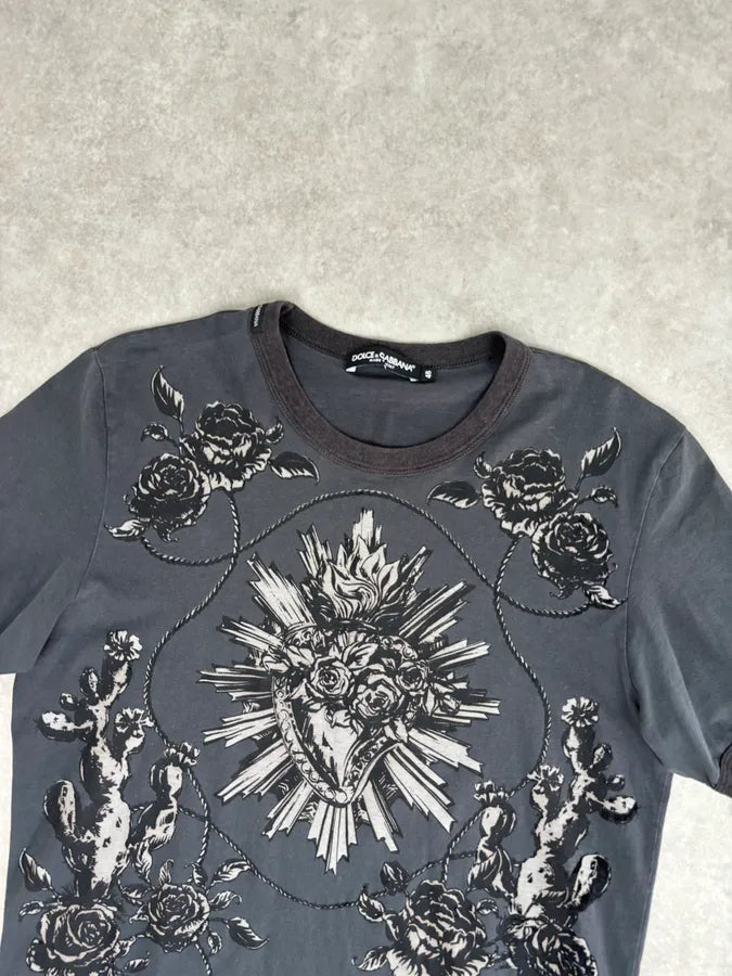 2010s Dolce & Gabbana Grey Sacred Heart Floral T-Shirt TMSPqoj 3