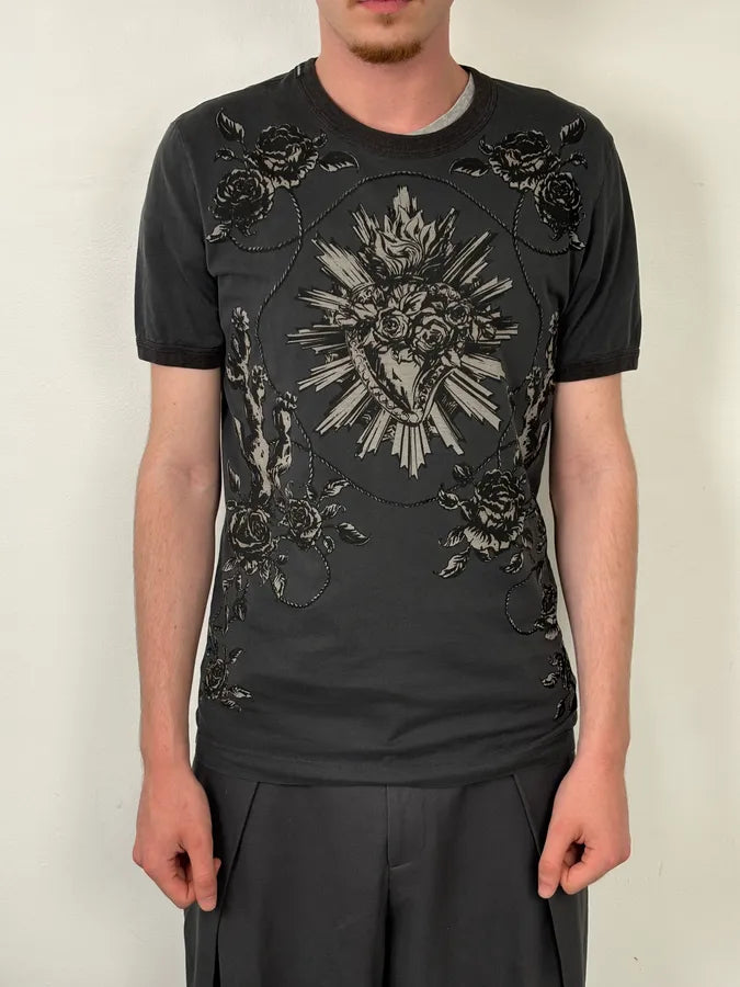2010s Dolce & Gabbana Grey Sacred Heart Floral T-Shirt TMSPqoj 1