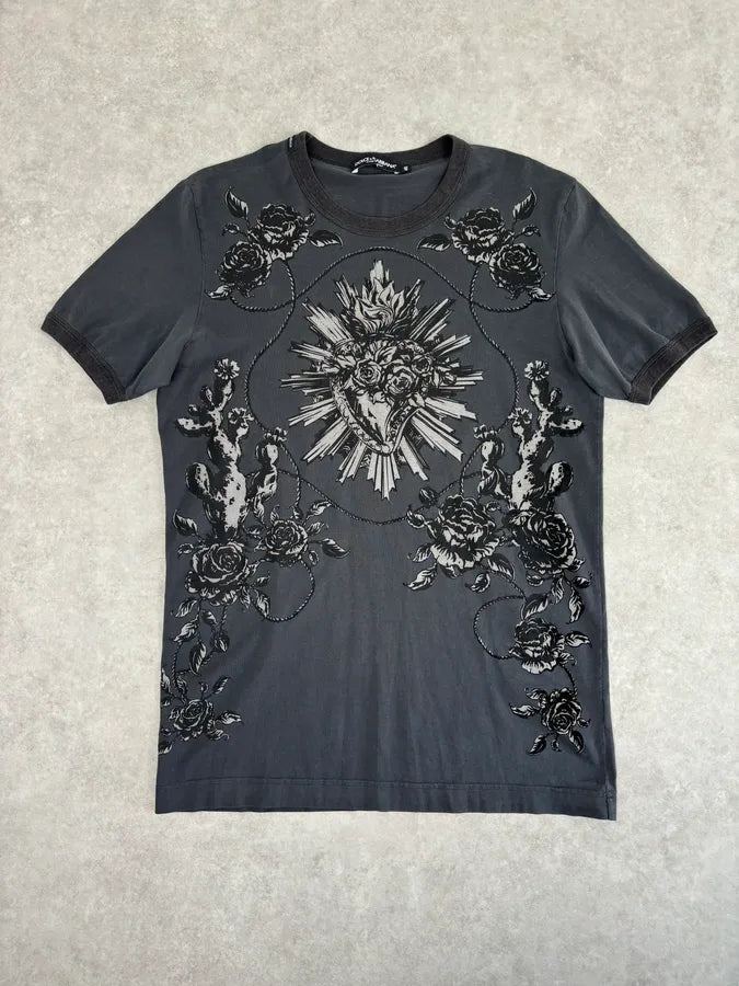 2010s Dolce & Gabbana Grey Sacred Heart Floral T-Shirt TMSPqoj 0