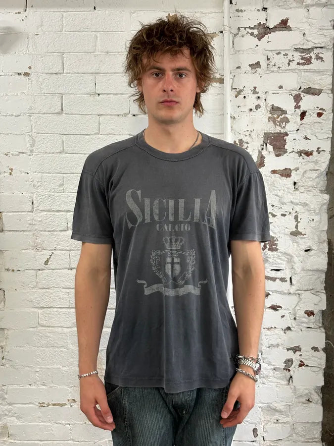 2000s Dolce & Gabbana Grey Sicilia Crest Graphic T-Shirt asHVUgK 1
