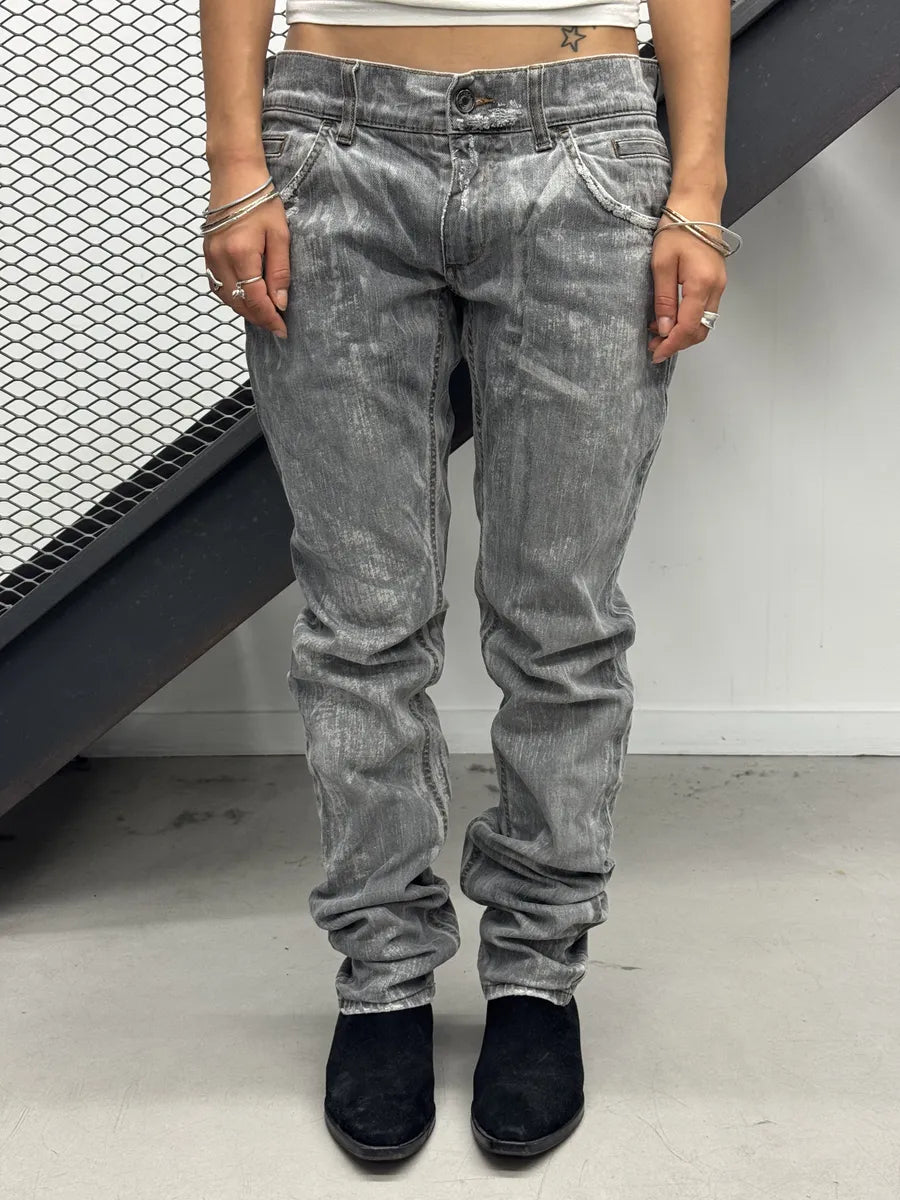 2010s Dolce & Gabbana Grey Distressed Slim Denim Jeans gHEHBba 2