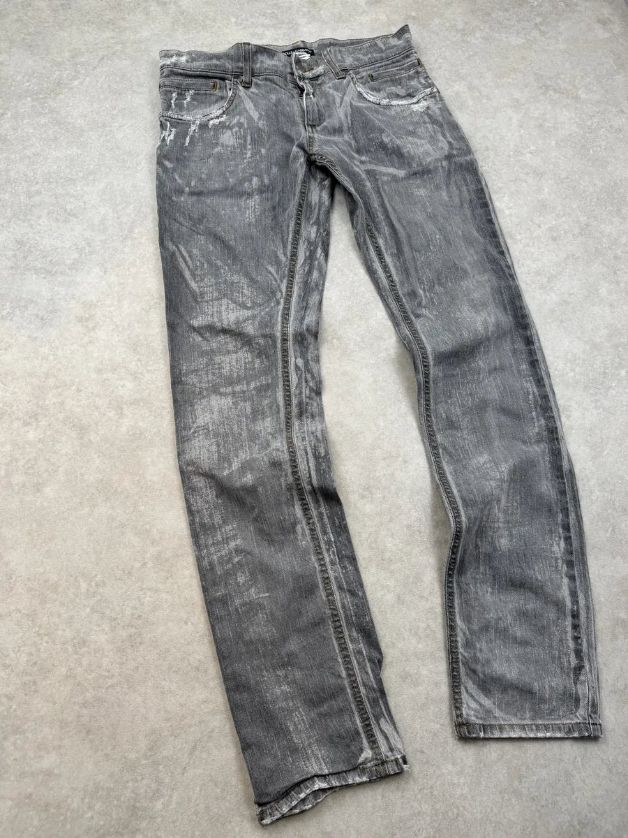 2010s Dolce & Gabbana Grey Distressed Slim Denim Jeans gHEHBba 6