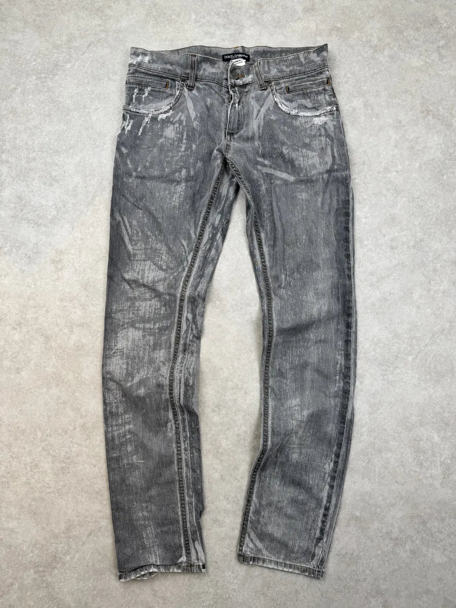 2010s Dolce & Gabbana Grey Distressed Slim Denim Jeans gHEHBba 0