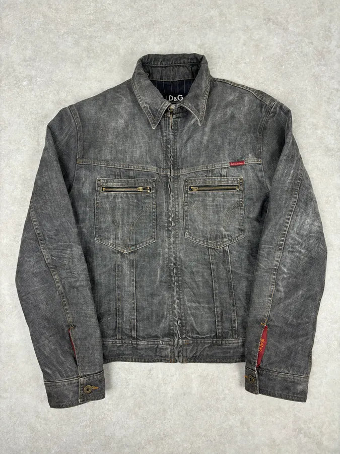 AW2003 Dolce & Gabbana Grey Eroded Denim Jacket yBZRloq 0
