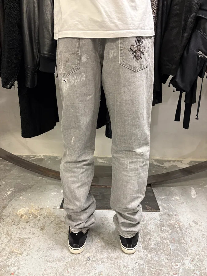 Dolce & Gabbana Grey Distressed Primea Linea Bee Jeans (S/M) HcNkSZD 3