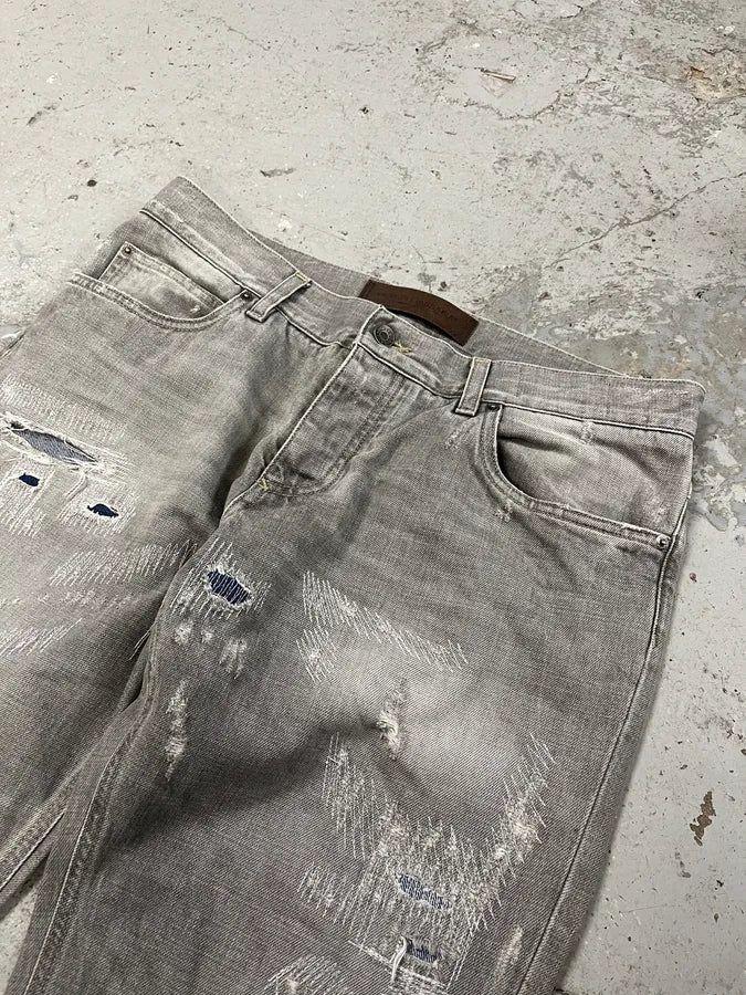 Dolce & Gabbana Grey Distressed Primea Linea Bee Jeans (S/M) HcNkSZD 4