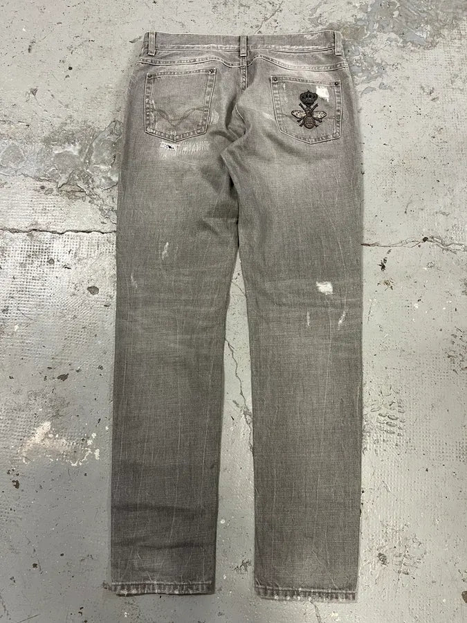Dolce & Gabbana Grey Distressed Primea Linea Bee Jeans (S/M) HcNkSZD 7