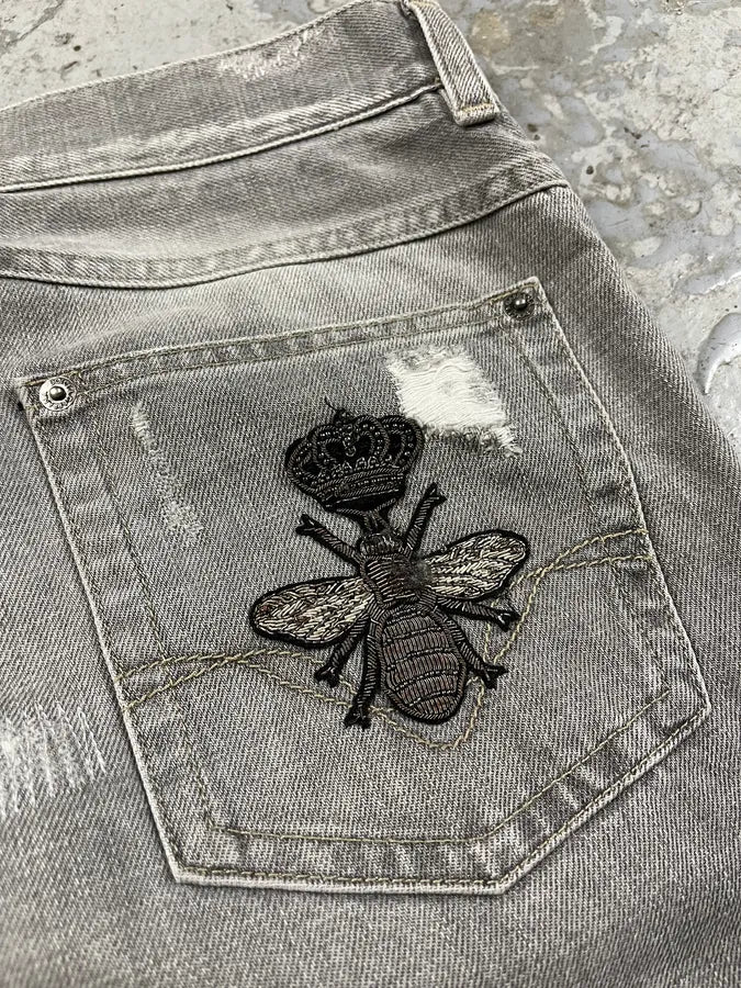 Dolce & Gabbana Grey Distressed Primea Linea Bee Jeans (S/M) HcNkSZD 9