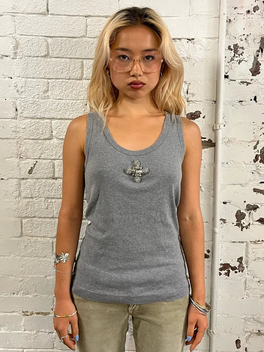 Dolce & Gabbana Grey Embellished Cross Tank Top JbwTFqB 0