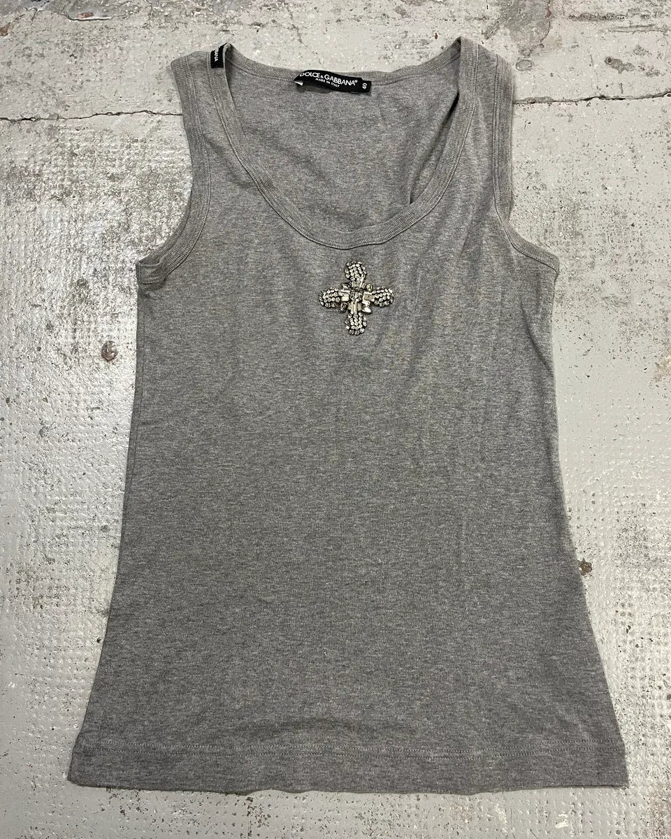 Dolce & Gabbana Grey Embellished Cross Tank Top JbwTFqB 2