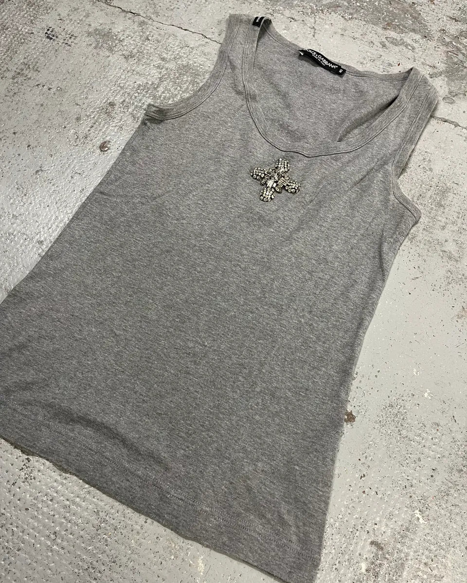 Dolce & Gabbana Grey Embellished Cross Tank Top JbwTFqB 3