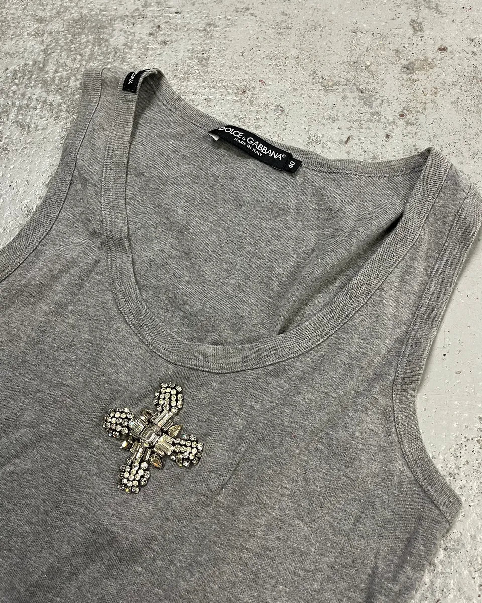 Dolce & Gabbana Grey Embellished Cross Tank Top JbwTFqB 4